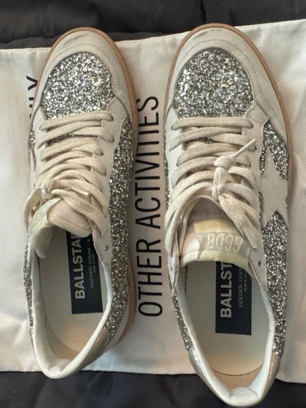 Golden Goose Women's Ball Star Sneakers in Silver and Cream Glitter